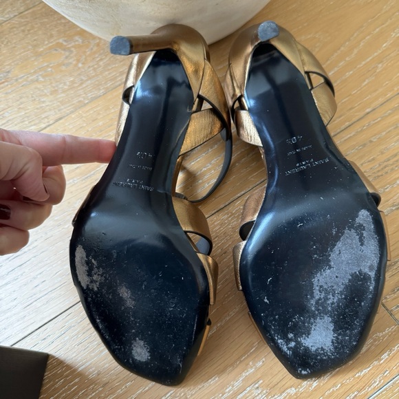 SAINT LAURENT Metallic Bronze Tribute Sandals - Size 40 1/2, 9 - Picture 9 of 10